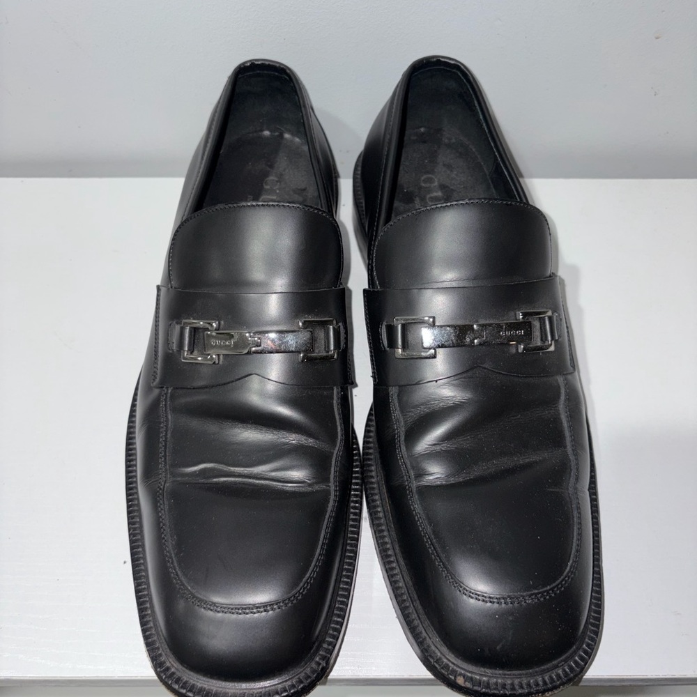 Gucci Black Leather Slip-On Loafers
